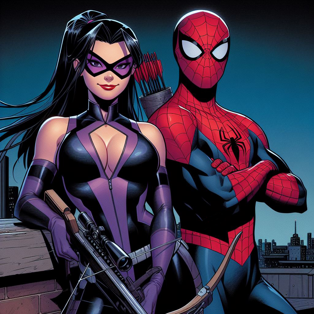 @alexlobogfanart requested a Spider-Man and Kate Bishop team up so...here you go #SpiderMan #HawkEye #PeterParker #KateBishop #MarvelComics #AIArtWork #Marvel