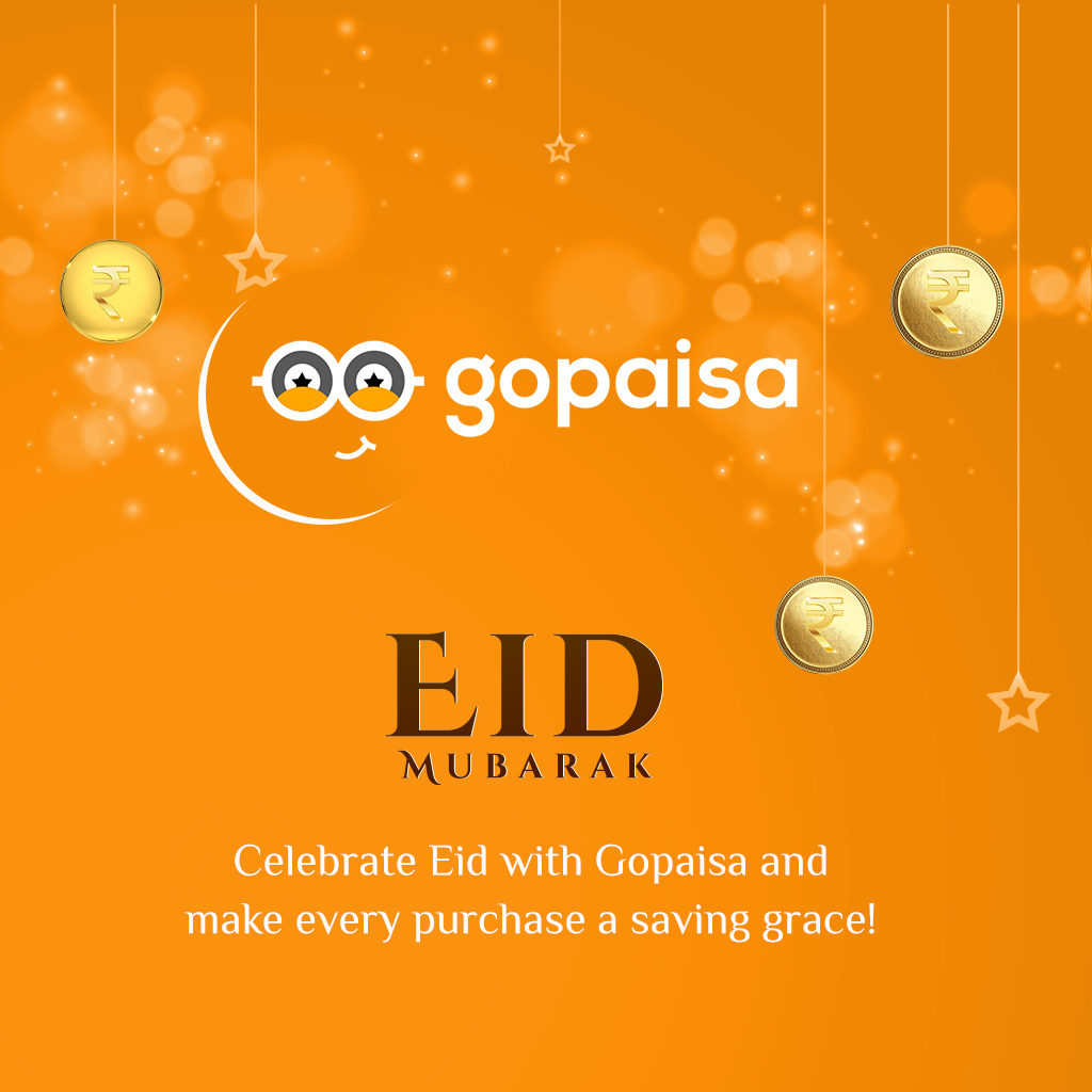 'Celebrate Eid with Gopaisa and make every purchase a saving grace! Enjoy the festivities with cashback on all your favorite items. Eid Mubarak! 🌙 #EidMubarak #Savings #Gopaisa #gopaisahamesha #gopaisaindia