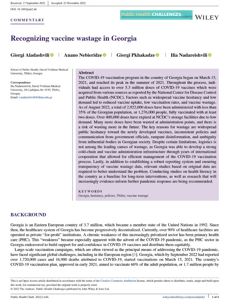 Recognizing vaccine wastage in Georgia
pubmed.ncbi.nlm.nih.gov/37519309/
«COVID-19 vaccination(.)began on March 15, 2021 and reached its peak in the summer of 2021(.)individuals could choose from Pfizer‐BioNTech, AstraZeneca, Sinopharm, and Sinovac(.)2,922,000 doses have been administered»