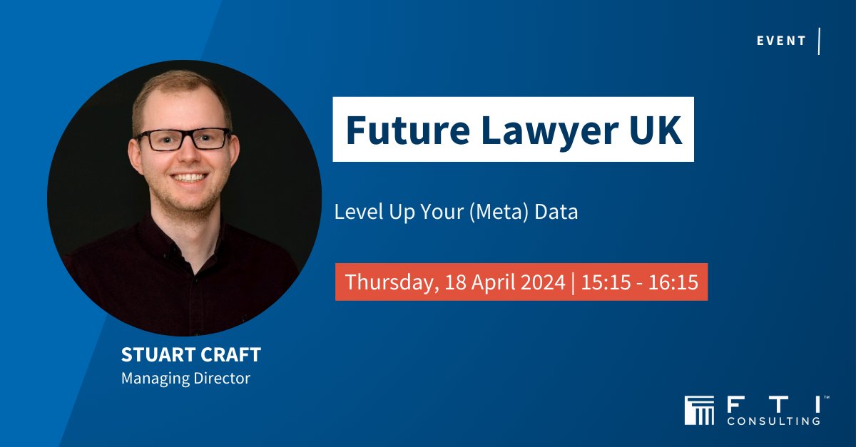 @FTITech is a platinum sponsor of the upcoming Future Lawyer UK event in London. Stuart Craft will present a session called 'Level up your (meta) data' which will demo our Enrich, Rank and Detect Platform. Learn more here: bit.ly/43KQWo3