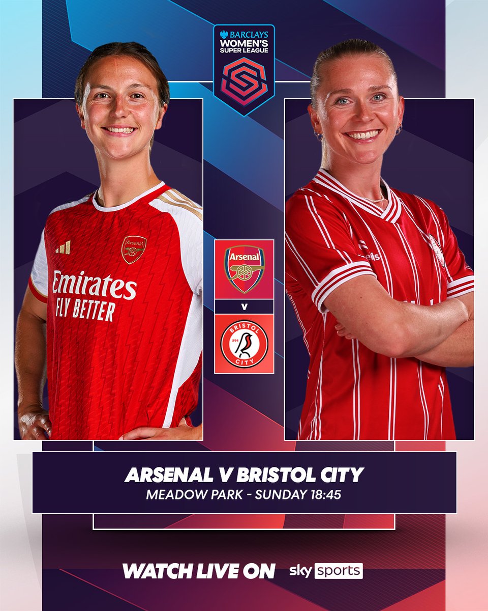 Important points on offer for both sides in this re-arranged fixture 👀 Watch @ArsenalWFC 🆚 @bristolcitywfc LIVE on SkySports 📺 #BarclaysWSL