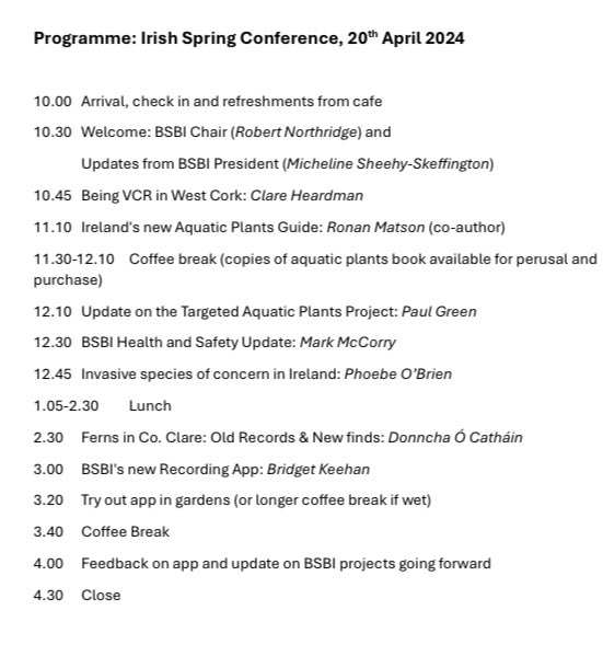 The @BSBI_Ireland Spring conference happens Sat April 20th at National Botanic Gardens. Ferns, invasive spp, aquatic plants plus lots more up for discussion. Book your place, details below. Pls use public transport to get to @NBGGlasnevinOPW, if poss.