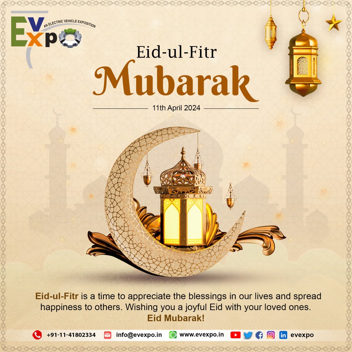 'Eid ul Fitr Mubarak!  Wishing everyone joy, peace, and prosperity on this blessed occasion. As the Electric Vehicle Expo (EvExpo) celebrates innovation and sustainability, let's also embrace the spirit of unity and compassion. 

#EidMubarak  #EidUlFitr #EidAlFitr2024 #Eid2024