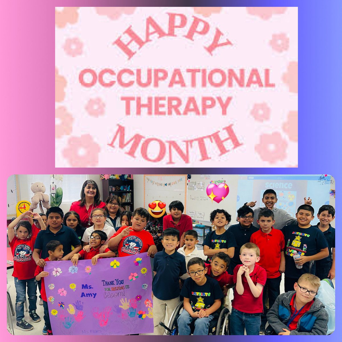 April is National Occupational Therapy Month 🫶🏼 and at Benito we have the BEST 🙌🏼Thank you Ms. Amy Vanslyke for all you do for our Patriots 💙🤍♥️ #PatriotPride #TeamSISD #OTMonth @JWilliams_BMES