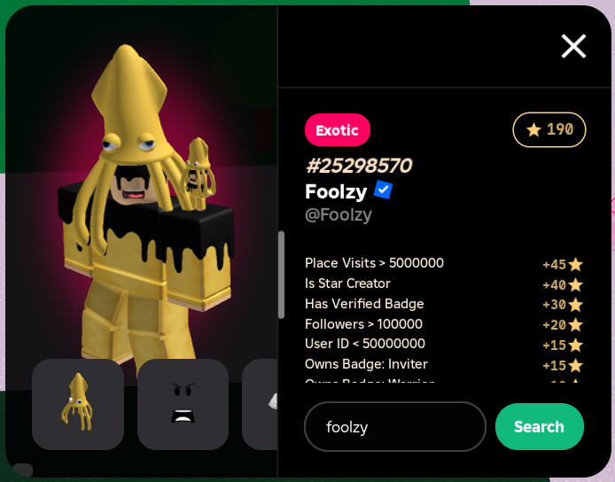 SquidMagicYT's tweet photo. AYYY, I'm now an EXOTIC in Hazem's Player RNG game! #ROBLOX #playerrng #hazem https://t.co/KIVkXTMK3x