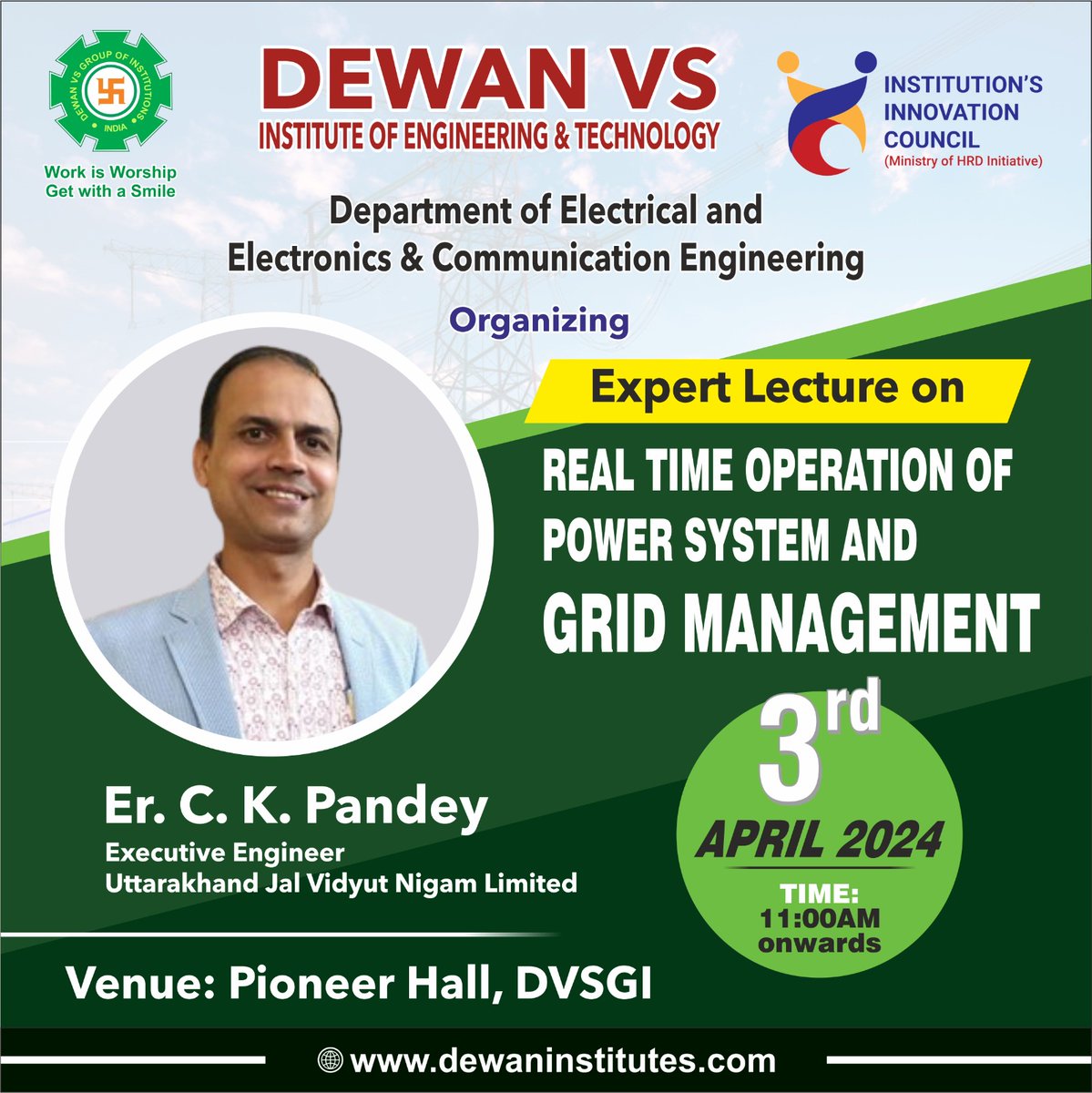 dewangrp's tweet photo. Expert Talk on "Real-Time Operation of Power Systems and Grid Management" by Er. C.K. Pandey.
This enlightening session was organized at DVSIET by the Departments of Electronics and Communication Engineering (ECE) and Electrical Engineering (EE).
#DVSGI #DVSIET #Admissionsopen https://t.co/CMSQ5vLt9D