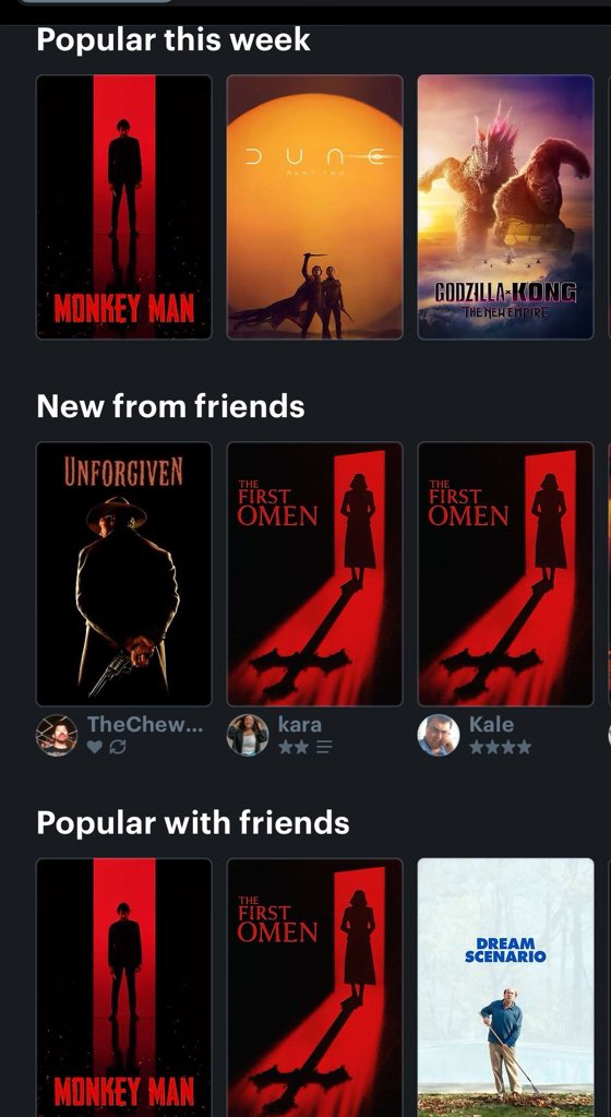 AllAboutFKK's tweet image. Did the same person design the poster for #FirstOmen and #MonkeyManMovie ? Because my @letterboxd is all red🔴  and black ⚫️