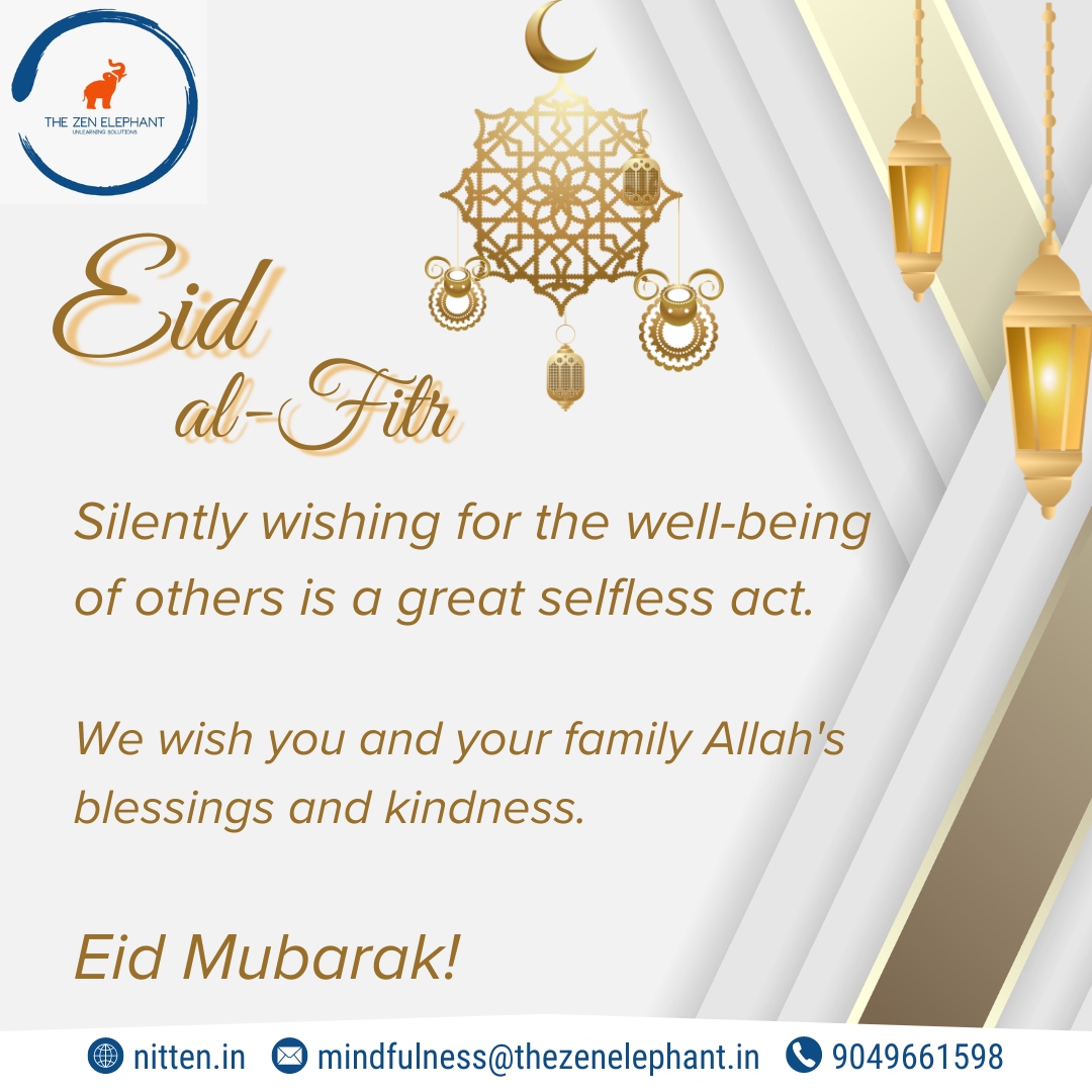 Silently wishing for the well-being of others is a great selfless act.
Eid Mubarak!
Contact Us
Web: nitten.in
Phone No: 9049661598
Email: mindfulness@thezenelephant.in
#nittenmahadik #childrenmindset #eid2024 #eid #Eidalfitr #childpsycology #stressfree #academiclife