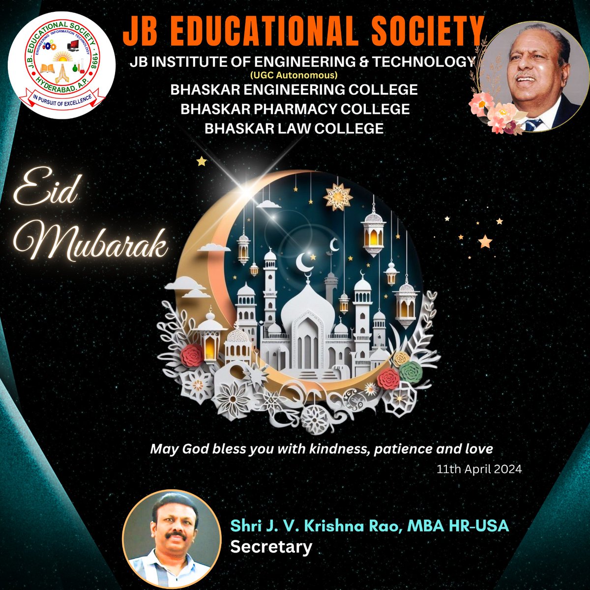 'Wishing you and your loved ones a blessed Eid filled with joy, peace, and prosperity.'

#JBIET #BPC #BEC #EidMubarak
#EidJoy #EidWishes #BlessingsOfRamadan
#BestEngineeringcollege  #Engineeringcollege 
#PharmacyCollege #PharmacycollegeinTelangana #BestcollegeinHyderabad