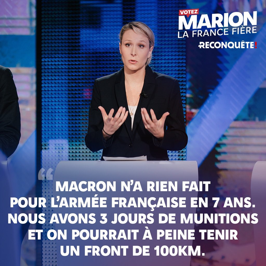 Ils veulent faire la guerre alors qu’ils ont détruit notre industrie de l’armement.

#VotezMarion