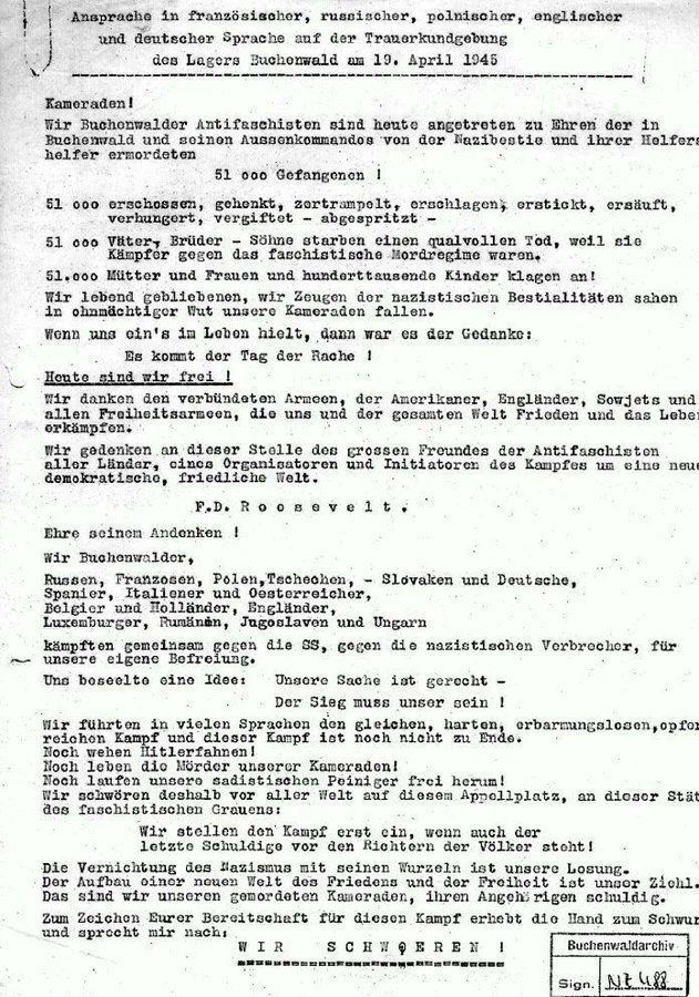 Am 11. April 1945 wurde Buchenwald befreit. Der Schwur von Buchenwald folgte acht Tage später.