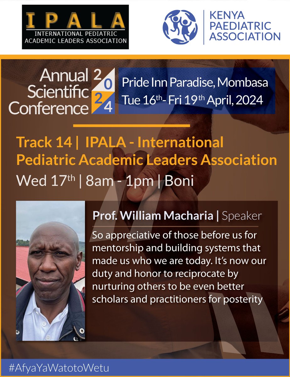 Grateful to  my Teachers and Mentors in my career. Join us in the upcoming IPALA session as Prof Macharia highlights strategies for successful mentorship in academia, clinical practice and research @AKUHNairobi @AKUGlobal @AKUMCEA @DoctorReign @IPALA_org @Kenyapaeds @MOH_Kenya