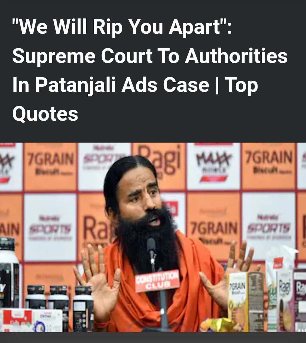 #SupremeCourtOfIndia says to Government of Uttarakhand and Patanjali ' we will Rip you apart' on Patanjali Ad case. What would you call this 'Supreme Court of India' in you language. Do comment and share your views.