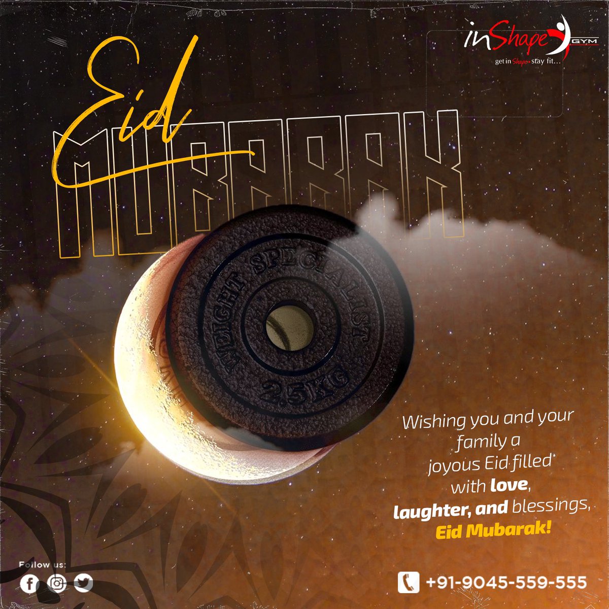 Eid Mubarak from the Inshape Gym family! Wishing you a day filled with joy, blessings and fitness gains. 💪🎉 

#InshapeGym #EidMubarak #InshapeStrong #EidFitness #StrengthAndBlessings #InshapeCelebrates #GymGains #EidJoy #FitnessFamily #EidMubarak2024