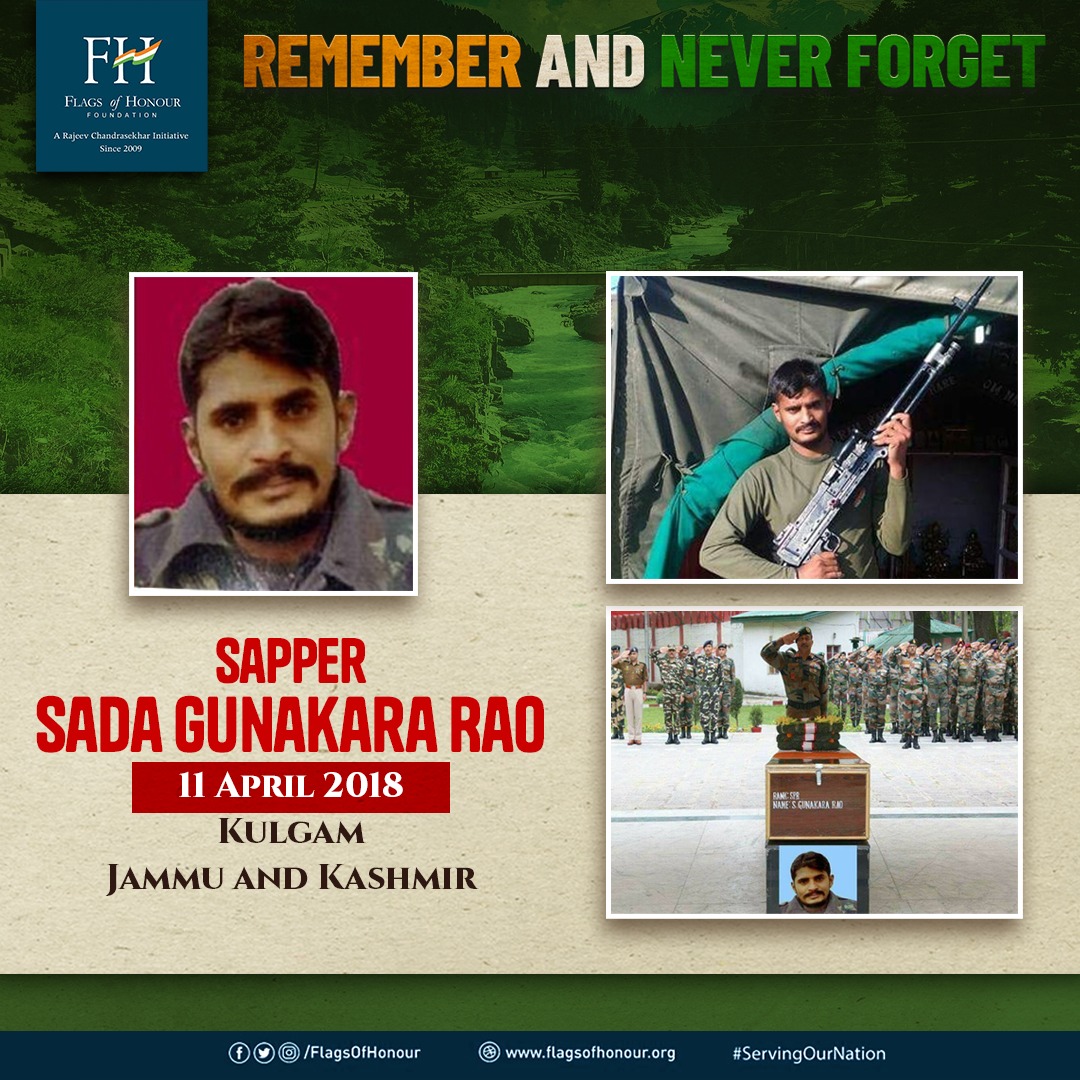 #OnThisDay 11 April in 2018, Sapper Sada Gunakara Rao laid down his life fighting terrorists in Kulgam, Jammu & Kashmir. #RememberAndNeverForget his supreme sacrifice #ServingOurNation.