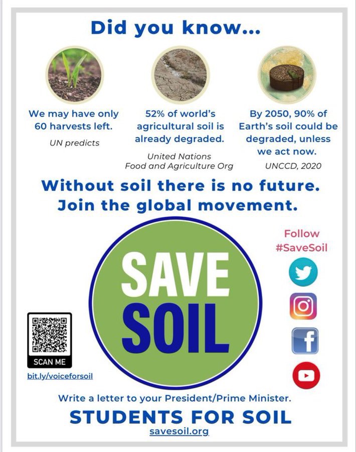 Soils are a finite and non-renewable natural resource that store, filter and transform water, nutrients and carbon. They are crucial for climate change mitigation and adaptation, agricultural production and food security, & preserving nature & biodiversity. #SaveSoil