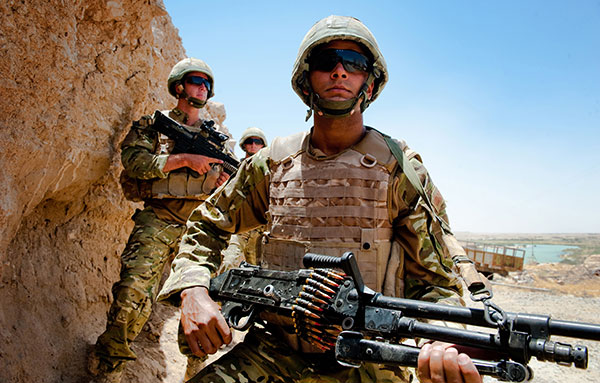 Delta Coy, 40 Commando Royal Marines on foot patrol near Kajaki, Afghanistan.