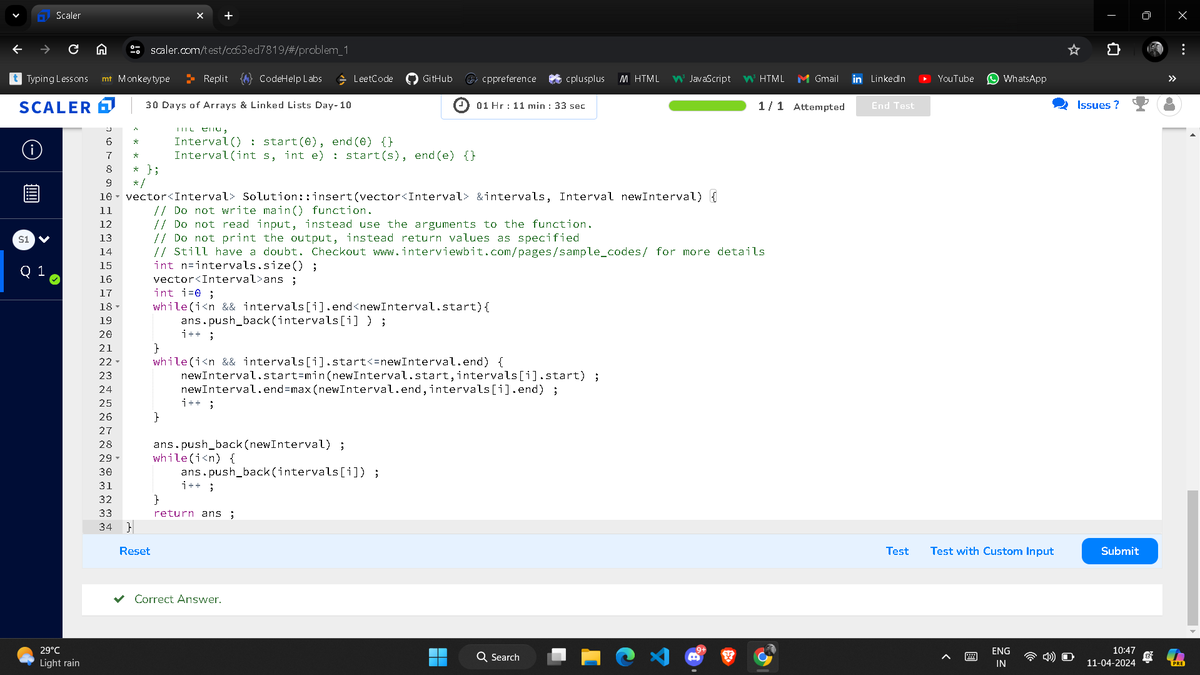 RayPremanshu's tweet photo. Completed ✅ Day 10 of Scaler's 30 Days of Arrays/lists challenge. Sharpening my skills one day at a time.
Excited to continue!!!

#ScalerDiscord #ScalerTopics
@scaler_official #DSA #CodingChallenge #ArrayMagic #TechJourney https://t.co/R2A42CIaq8