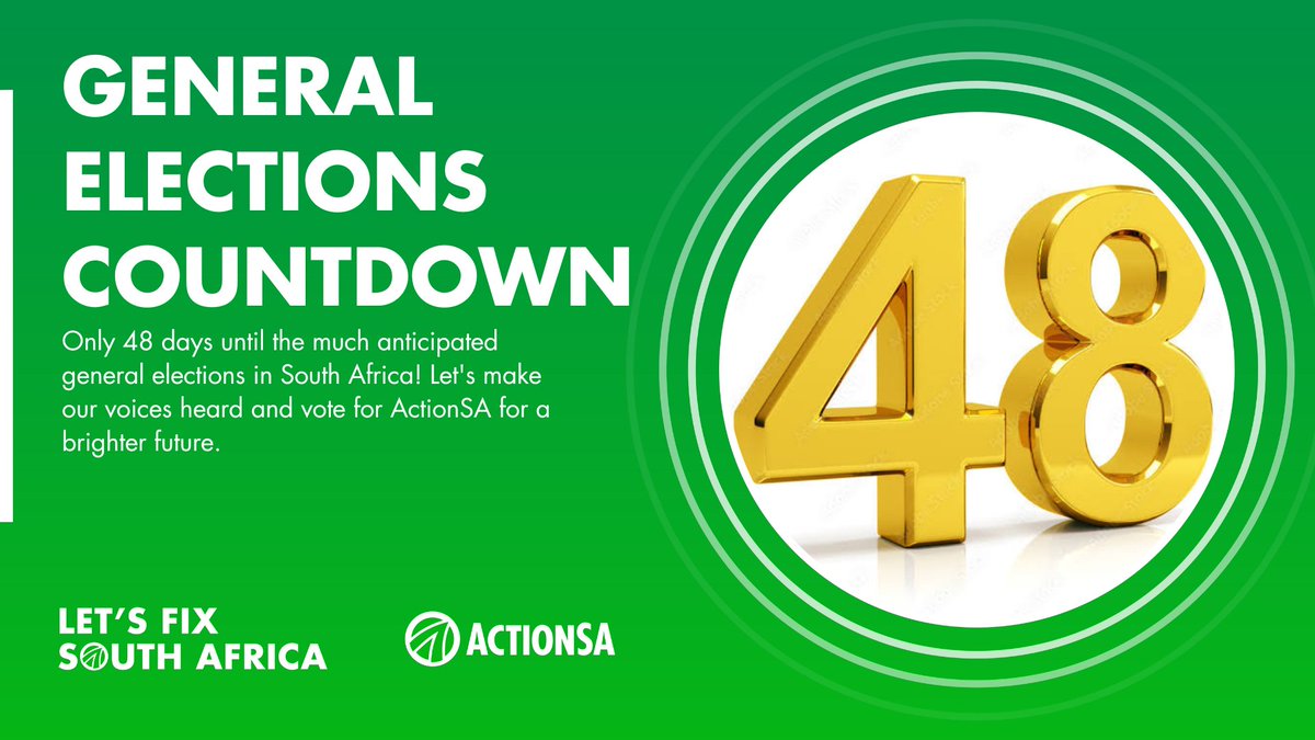 48 days to elections in South Africa – vote @Action4SA for positive change and progress! 🇿🇦 #ActionSA #SouthAfrica #GeneralElections2024