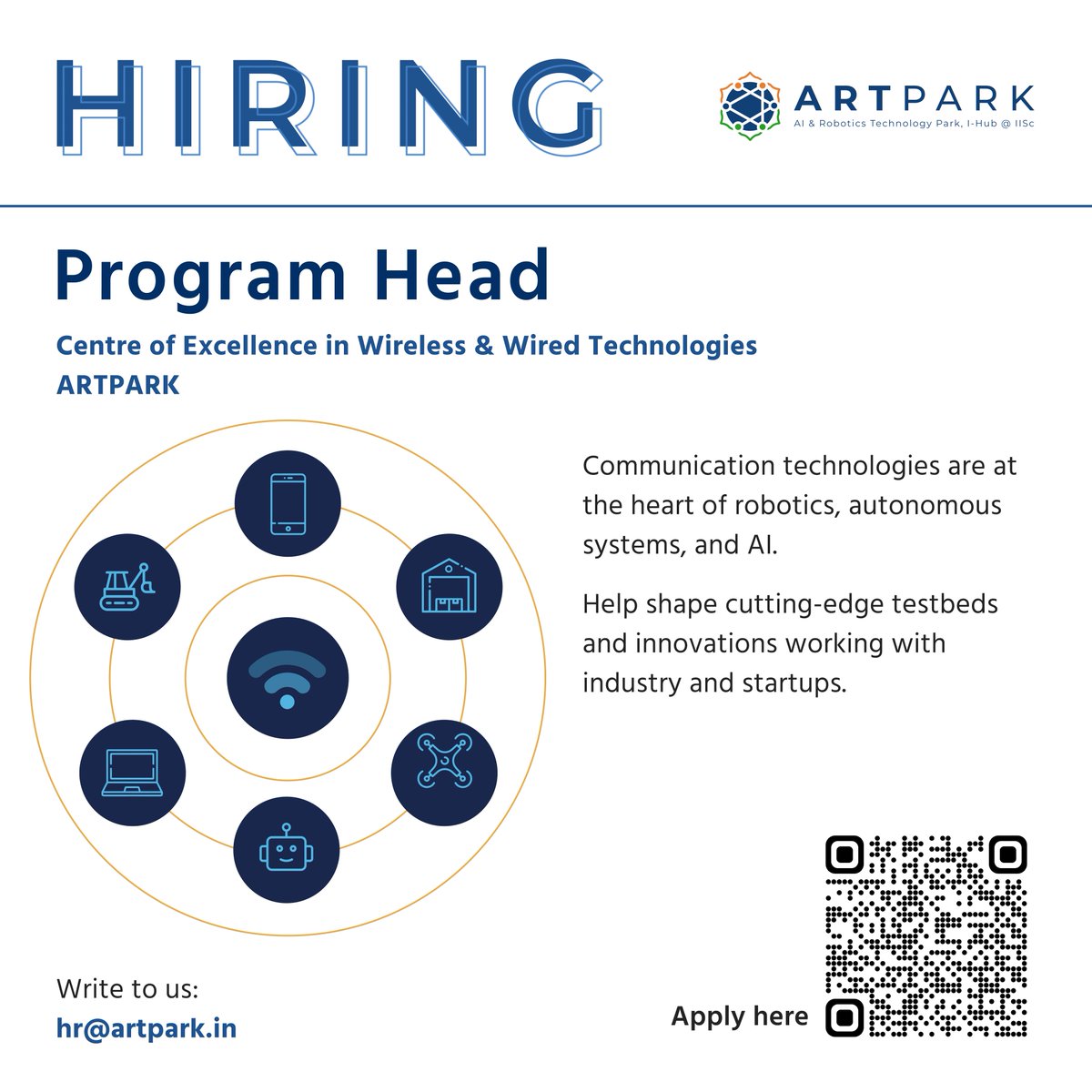 🔊ARTPARK is HIRING - Are you passionate about advancing cutting-edge technologies in Wireless and Wired Systems? ARTPARK is seeking a talented Program Head to lead our Centre of Excellence (COE) dedicated to Wireless and Wired Technologies. Apply now: lnkd.in/gX6mcnsZ