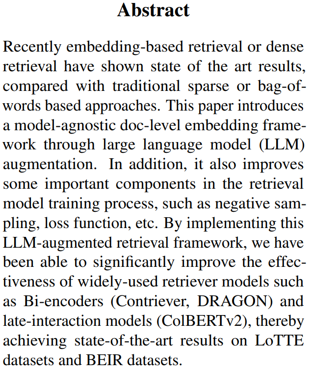 _reachsumit's tweet photo. LLM-Augmented Retrieval: Enhancing Retrieval Models Through Language Models and Doc-Level Embedding

Improves the performance of existing retriever models by enriching document embeddings with contextual information.

📝https://t.co/wfZ3beaA4d https://t.co/6CriU8LVVG