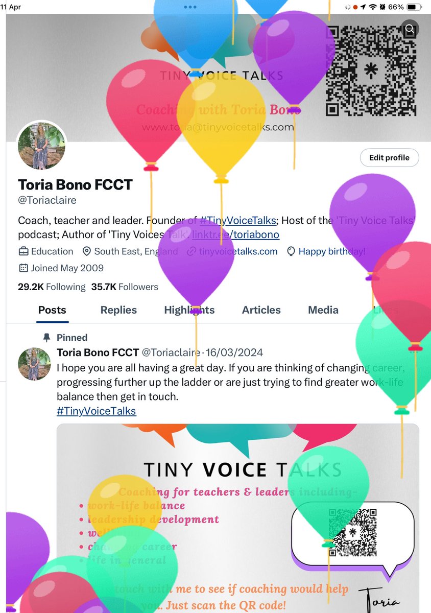 Morning all. This still makes me smile every balloon day. I’m so glad that even though Twitter has become X it hasn’t got rid of the balloons 🤣 
#TinyVoiceTalks 
#Teacher5oclockclub