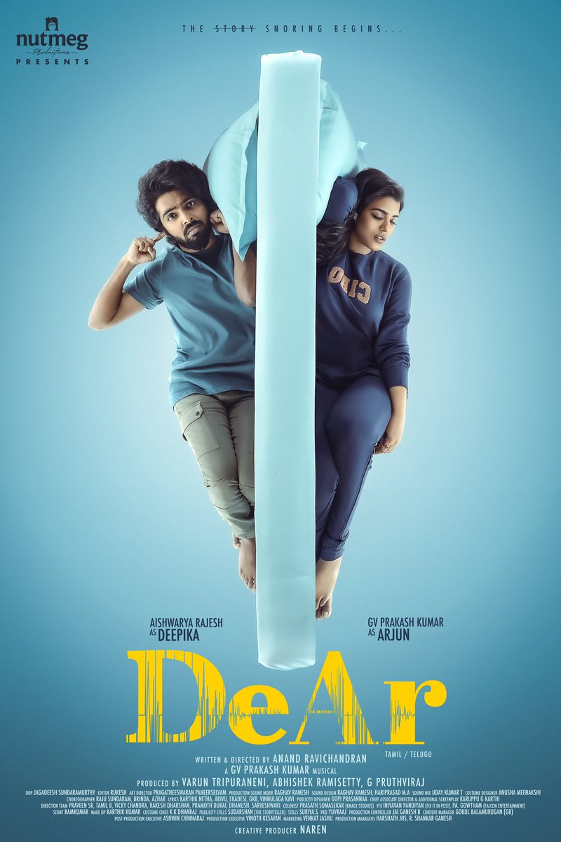 GV PRAKASH - AISHWARYA RAJESH - NUTMEG PRODUCTIONS: ‘DEAR’ TAMIL RELEASE *TODAY*, TELUGU *TOMORROW*… #DeAr - starring #GVPrakash and #AishwaryaRajesh - has released in #Tamil version TODAY [11 April], while #Telugu version releases TOMORROW [12 April]… BOOKINGS OPEN. Produced…