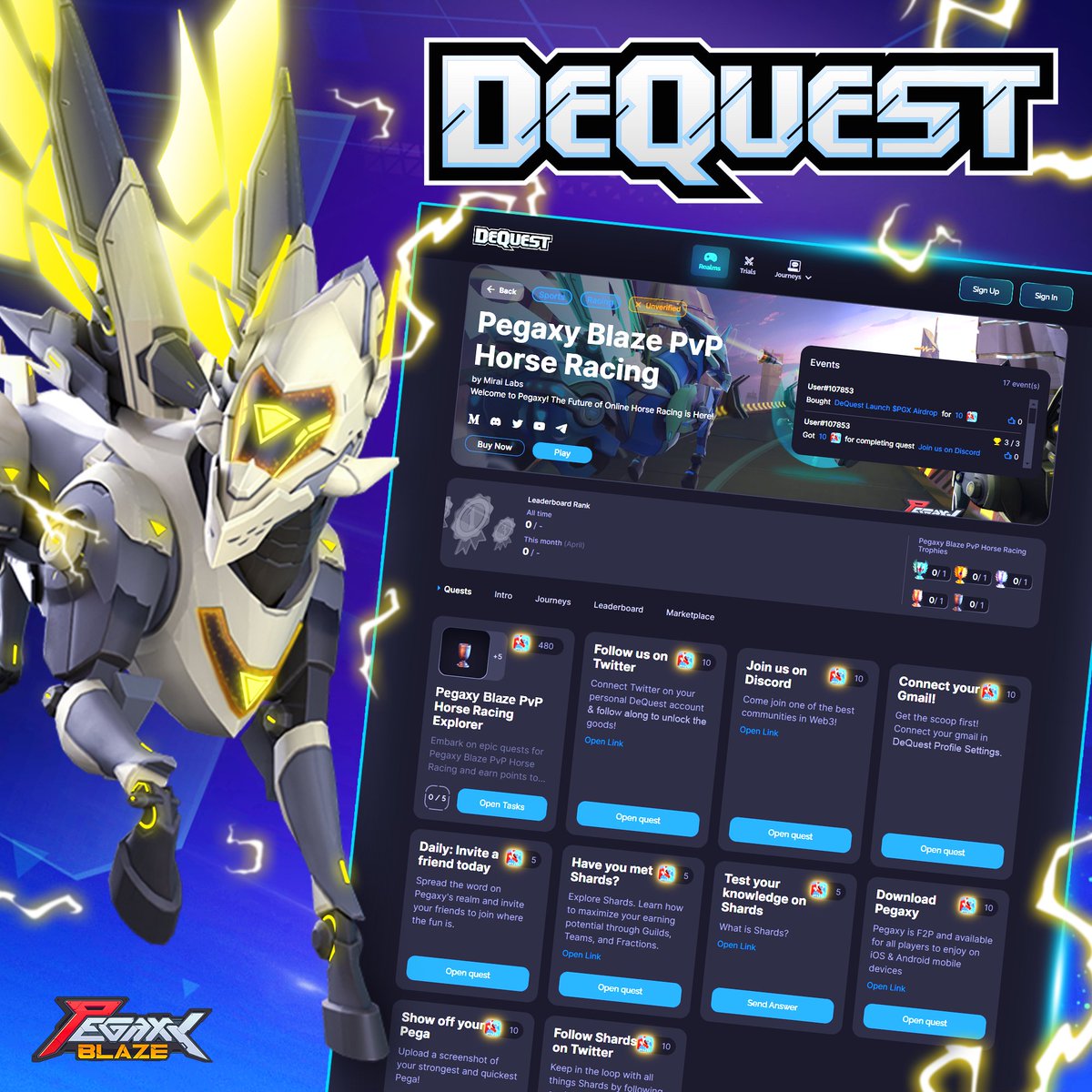 We've just dropped DeQuest into the Pegaxy universe! Brace yourselves for quests like no other.

And guess what? We're dropping an epic Airdrop Campaign to turn the heat up! 🧵👇