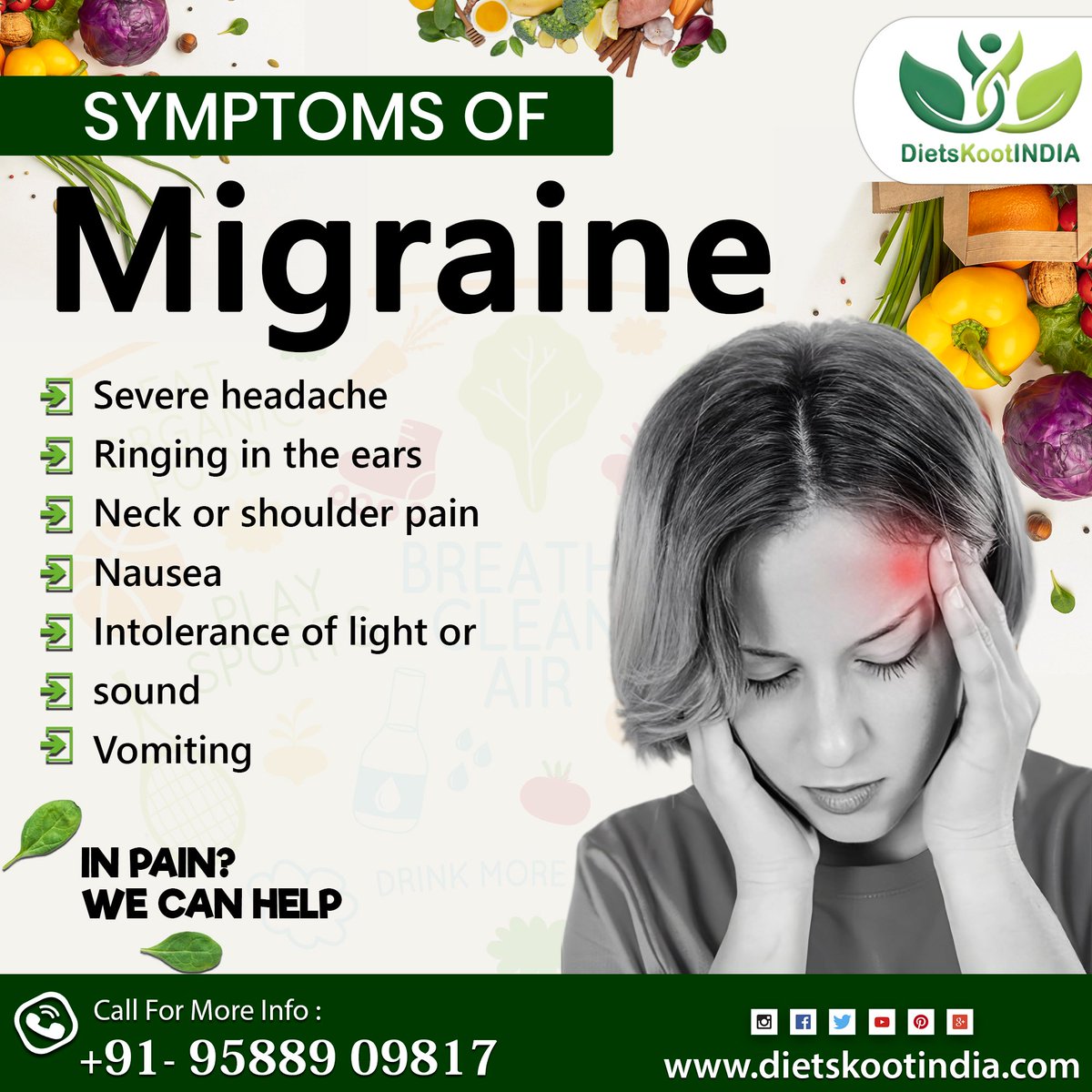 diets_kootindia's tweet image. 𝗦𝗬𝗠𝗣𝗧𝗢𝗠𝗦 𝗢𝗙 𝗠𝗜𝗚𝗥𝗔𝗜𝗡𝗘
● Severe headache
● Ringing in the ears
● Neck or shoulder pain
● Nausea
● Intolerance of light or sound
● Vomiting
.
.
.
#dietskoot #dietskootindia #dietchallenge #servereheadache #ringingears #neckpain #NeckShoulderPain #ShoulderPain
