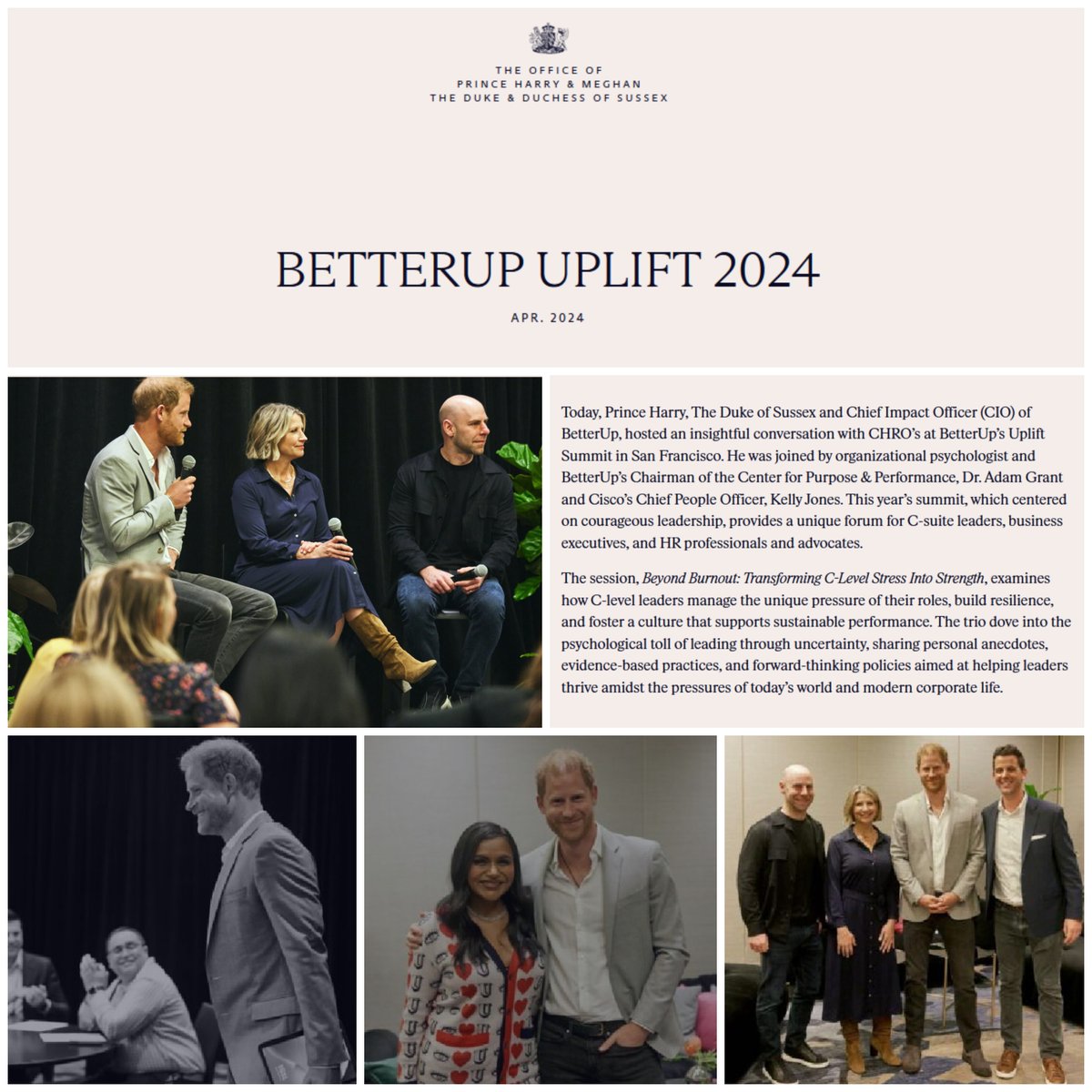 Yesterday, Prince Harry, The Duke of Sussex and Chief Impact Officer (CIO) of BetterUp, hosted an insightful conversation with CHRO’s at BetterUp’s Uplift Summit in San Francisco.