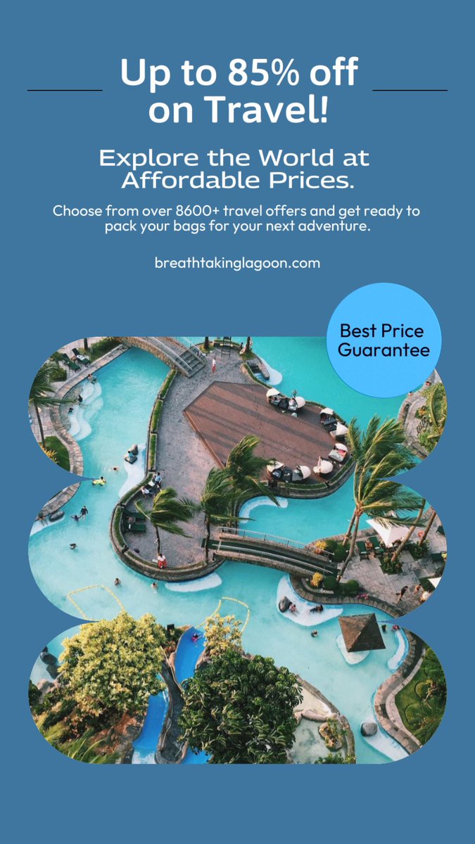 BTLagoonLlc's tweet photo. Ready to dive into your next escapade? ๐ด Breathtaking Lagoon offers a splash of deals up to 85% off! Pack up, jet off, and save BIG! ๐โ๏ธ #TravelMoreForLess https://t.co/6wQ7lSenzs