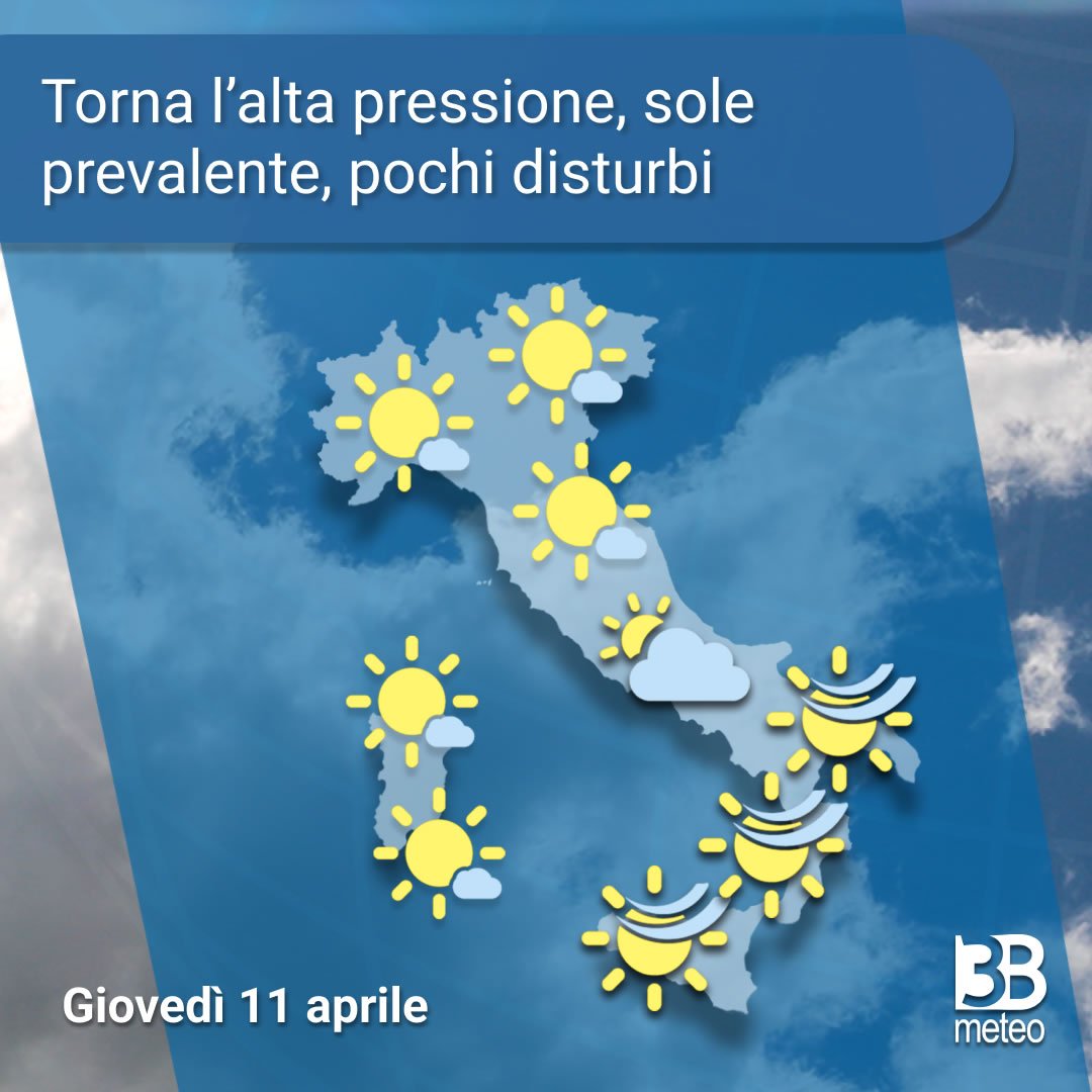 Buongiorno e ben ritrovati, Pressione atmosferica in aumento. Nelle prossime ore avremo condizioni #meteo con sole prevalente, con una nuvolosità nella prima parte del giorno e residui locali deboli fenomeni sull' Appenino centrale. #Temperature in aumento al Centro-Nord, punte…