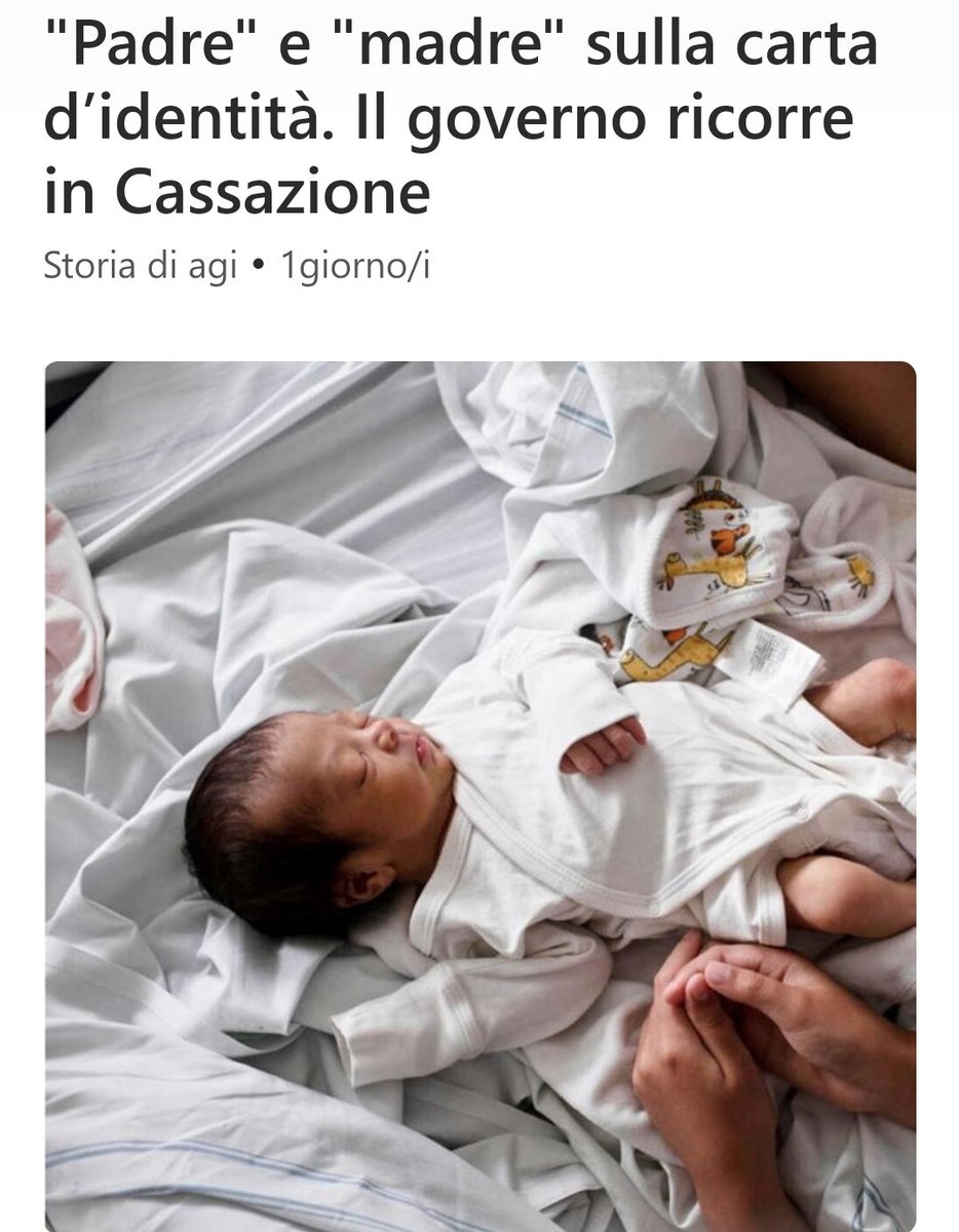 Bene il ricorso del governo contro la decisione della Corte di Appello di Roma che impone #genitore1 e 2 sulla carta di identità. Siamo tutti figli di un #padre e una #madre Il resto sono follie ideologiche.