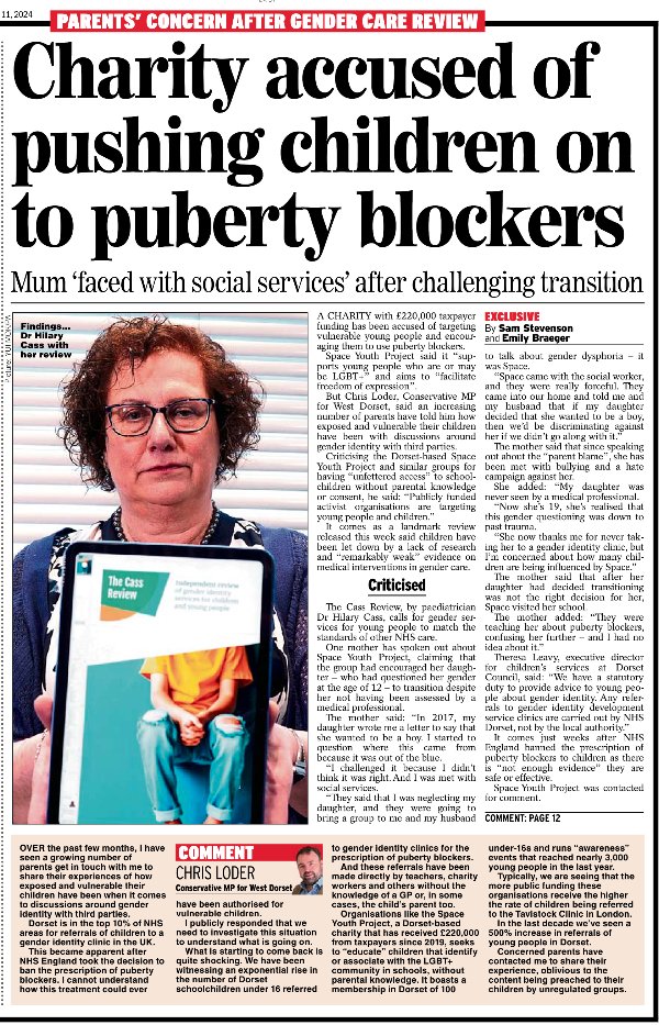 🏳️‍⚧️ New exclusive with @BraegerEmily and comment from @chrisloder in today's @Daily_Express: A charity with £220,000 taxpayer funding has been accused of targeting vulnerable young people and encouraging them to use puberty blockers. 🔗 shorturl.at/kCKM0 @ExpressPolitics