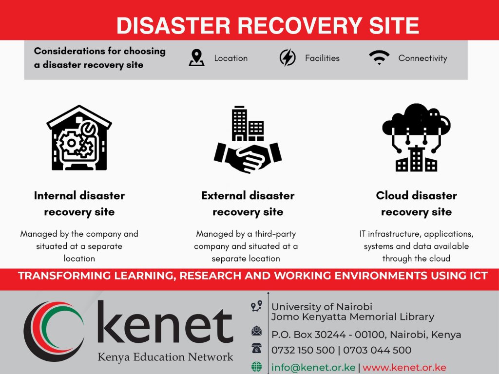 It can be challenging to weigh the costs and benefits of different types of disaster recovery sites, but an organization should keep the following factors in mind when choosing a DR site. #KENET #businesscontinuity #cloud #disasterrecovery
