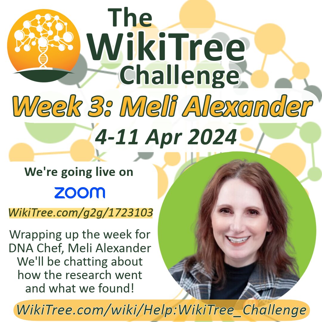 We’re going live on Zoom today at Noon (EST) WikiTree.com/g2g/1723103/?u… Join us as we wrap-up the challenge week for @TheDNAChef, @AmericanCousin1 Chatting about research strategies & locations #WTChallenge #CollaborativeGenealogy