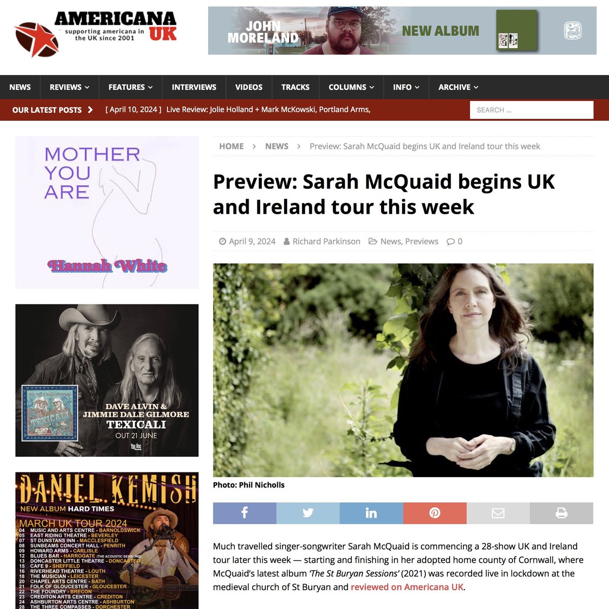sarahmcquaid's tweet photo. Huge thanks to @americanaUK for this lovely preview of my #UK & #Ireland #tour — https://t.co/glZpx84Ok2 — which starts TOMORROW (Fri) at @intobodmin #TheOldLibrary #Bodmin, after which I’ll be at #PraaSands Community Centre near #Penzance #Cornwall #Kernow Saturday! Then -> https://t.co/G7XkMQAw8l