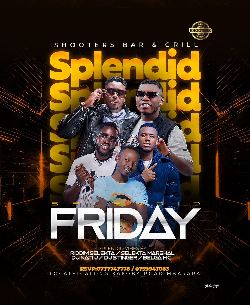 Get ready for an incredible lineup of performers, big stage, lights enjoyments, and vibes all in one place , this Friday @ShootersBar_Mbr It's #SplendidFridays.