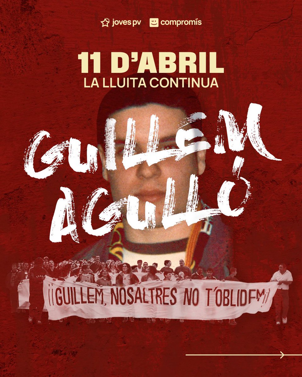 🔴 Hui fa 31 anys de l’assassinat de Guillem Agulló a mans del feixisme. Assumim la seua lluita i diguem més fort que mai: Guillem Agulló, ni oblit ni perdó! La lluita continua! Però recordem qui era Agulló i què va passar després del seu assassinat? Obrim fil per no oblidar👇