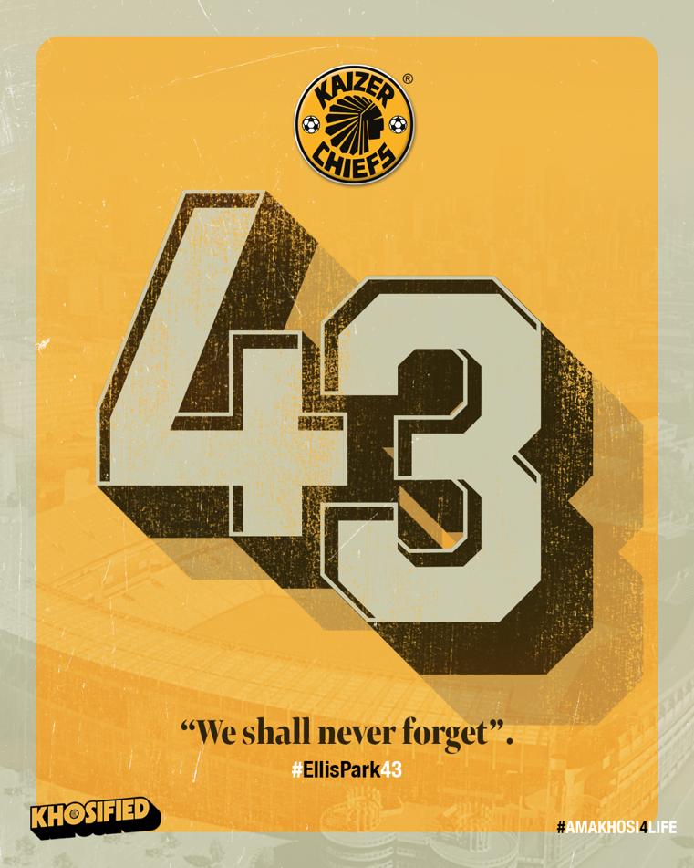 Ellis Park Stadium disaster 
We remember the 43 lives lost and all those affected by this tragedy.

#EllisPark43 #NeverForgotten #KaizerChiefs