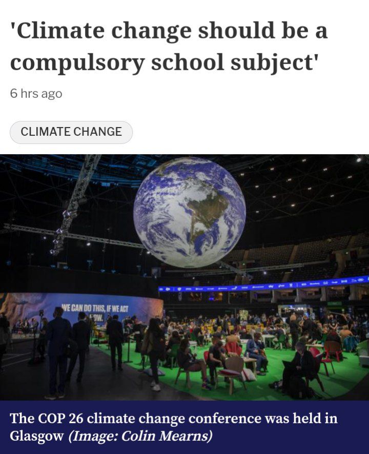 Compulsory lessons on climate change should be taught in all Scotland's primary and secondary schools, according to a report published today for a Holyrood body. 'it would ensure that all pupils gain a basic understanding of climate change' heraldscotland.com/news/24245344.…