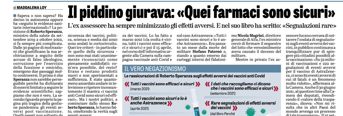 Se nelle tante dichiarazioni pubbliche Speranza diceva che i vaccini erano “efficaci e sicuri”, nell’interrogatorio con il Tribunale dei ministri, l’ex ministro ha dichiarato di aver sempre saputo che 1 evento avverso su 5 era “gravissimo o mortale”. Ne parlo oggi su @LaVeritaWeb