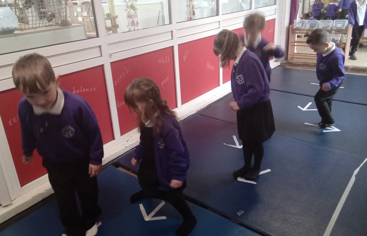 Jump on the arrows, bunny hop - or even roll! What other ways can you travel in the direction of the travel? Reception are keeping active. #eyfs #physicaldevelopment @ElliotSchools