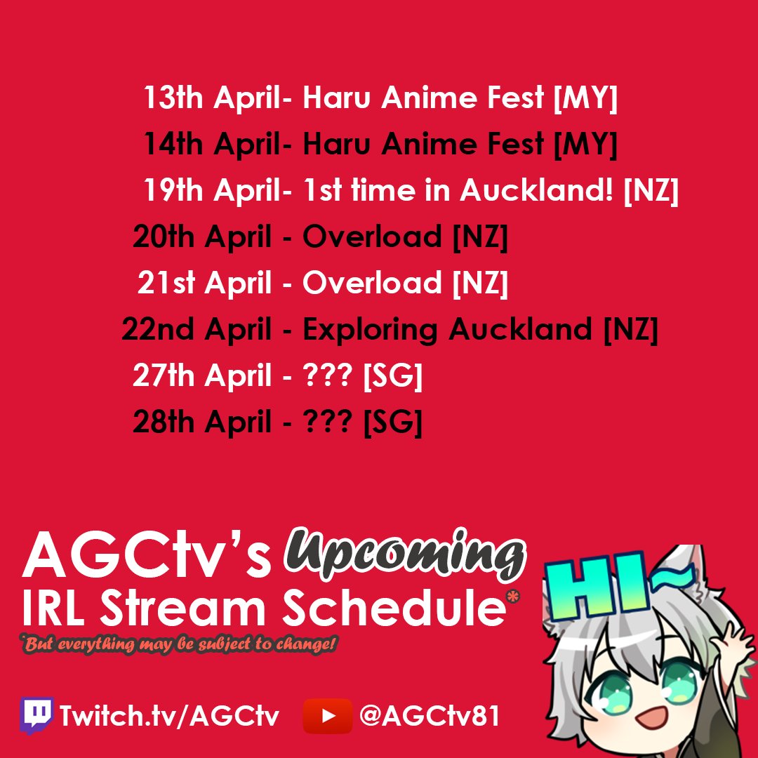 Ninja info drop for April 2024! Actually a pretty dry month but we're headed to a new country this month with New Zealand on the menu! #twitch #youtube #contentcreator #IRL #livestream #livestreamer #acg #convention #event #travel #exploration #fun