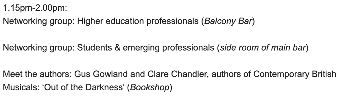 I'll be in the @royalcourt bookshop, along with @mrstandler, talking about our book at the @MTheatreNetwork @MercuryMusicals UK Musical Theatre Conference on Friday 12th. Come along and say hello (and maybe buy a book, too 😋)