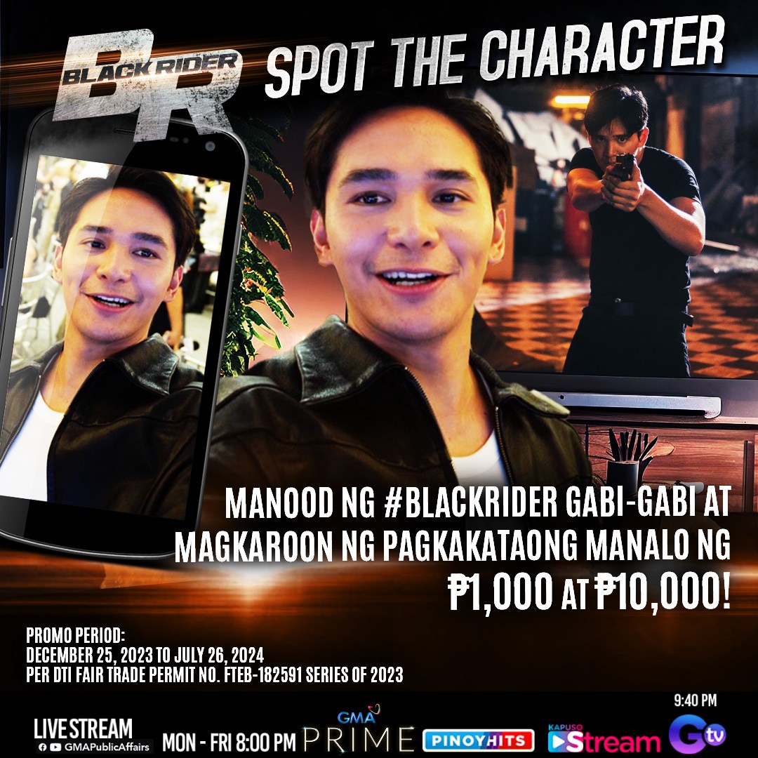 'YUNG MGA WALANG PERA AT MUKHANG PERA, SUMALI NA! #BlackRider SPOT THE CHARACTER selfie contest na! Basahin ang buong mechanics dito: tinyurl.com/2vz22stt Harurot, mga Kapuso! #BlackRiderLingkisan