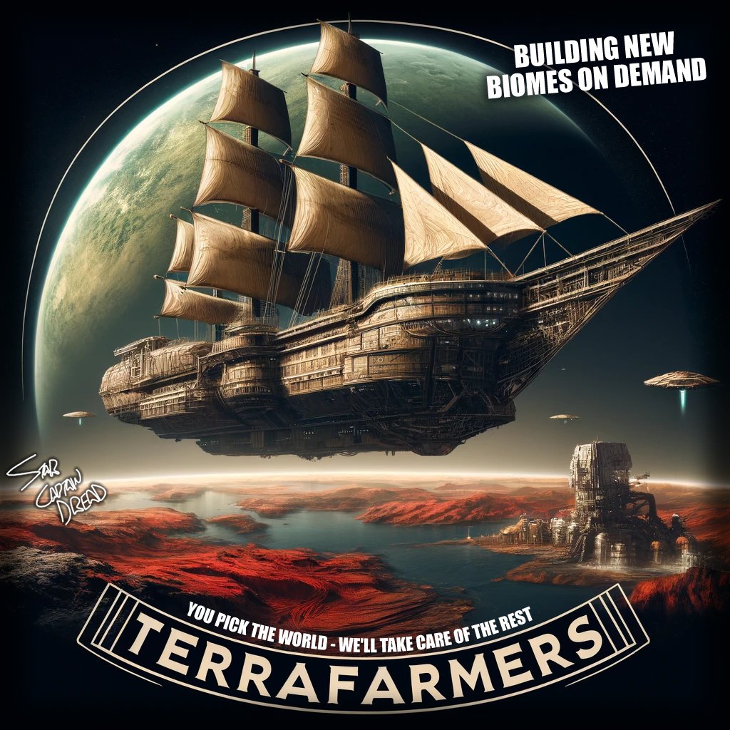 StarCptnDread's tweet photo. TerraFarmers Ascent by Star Captain Dread!
Want to help turn Mars Green & Colonize Space?
#space #futurism #arcism #spacearkcivilization
Read the White Paper - Space Age Arcology Project
https://t.co/uj3jMmNr2g
Join the Arcism X Community
https://t.co/4a3wyO538S
Join the Star Captain Academy Discord
https://t.co/4hW0ImqcJE
Visit The Star Captains Society6 Shop
https://t.co/OHARqgTJuH
The Star Captains Library
Space Age Arcology
https://t.co/TnKz4UmLtv
How To Build A Mothership
https://t.co/raXrJZtjh8
The Book of Arcism
https://t.co/su9ZAkE3Vj
The Star Captains Exopolitics Guide
https://t.co/P8E1btnxCo
The Book of Permaculture
https://t.co/JfbrZrTbDy
The Book of Seasteading
https://t.co/1WSImpT5Gq
The Star Captains Tome of Astral Nightmares
https://t.co/s0Qr0LIyg5
The Book of Quantum Technology
https://t.co/DuOxDrw179
The Book of Chiron
https://t.co/9m87hK7nwJ
Space Gunnz 1
https://t.co/Nik4gu8vWr
Space Gunnz 2
https://t.co/DfliIILVcP
Stone Guard
https://t.co/If4mq7vzQW
Boardgames By Star Captain Dread
https://t.co/9BI6YvaKSR
The Star Captains Robot Bank (GPT4s)
https://t.co/3ZFWEzGapc
For Ebooks, Music, Games, Merch, Entertainment+
Forward To The Starport420 https://t.co/tOBUrVtlLI