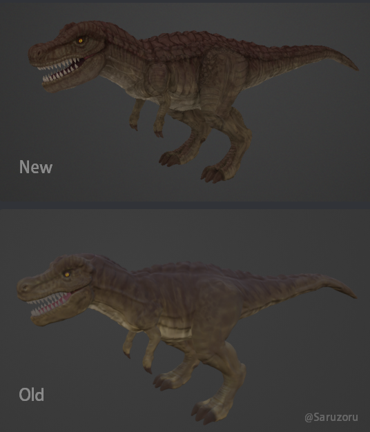 Saruzoru's tweet photo. New Trex texture! After trying many apps, I'm sticking with 3DCoat for painting. I'm also thinking of ditching normal maps and sticking with flat shading to go semi-PS2 look

#blender3d #blender #indiegame #indiegamedev #3d #dinosaur #dinosaurs #dinocrisis #jurassicpark https://t.co/ptJx68cbGk