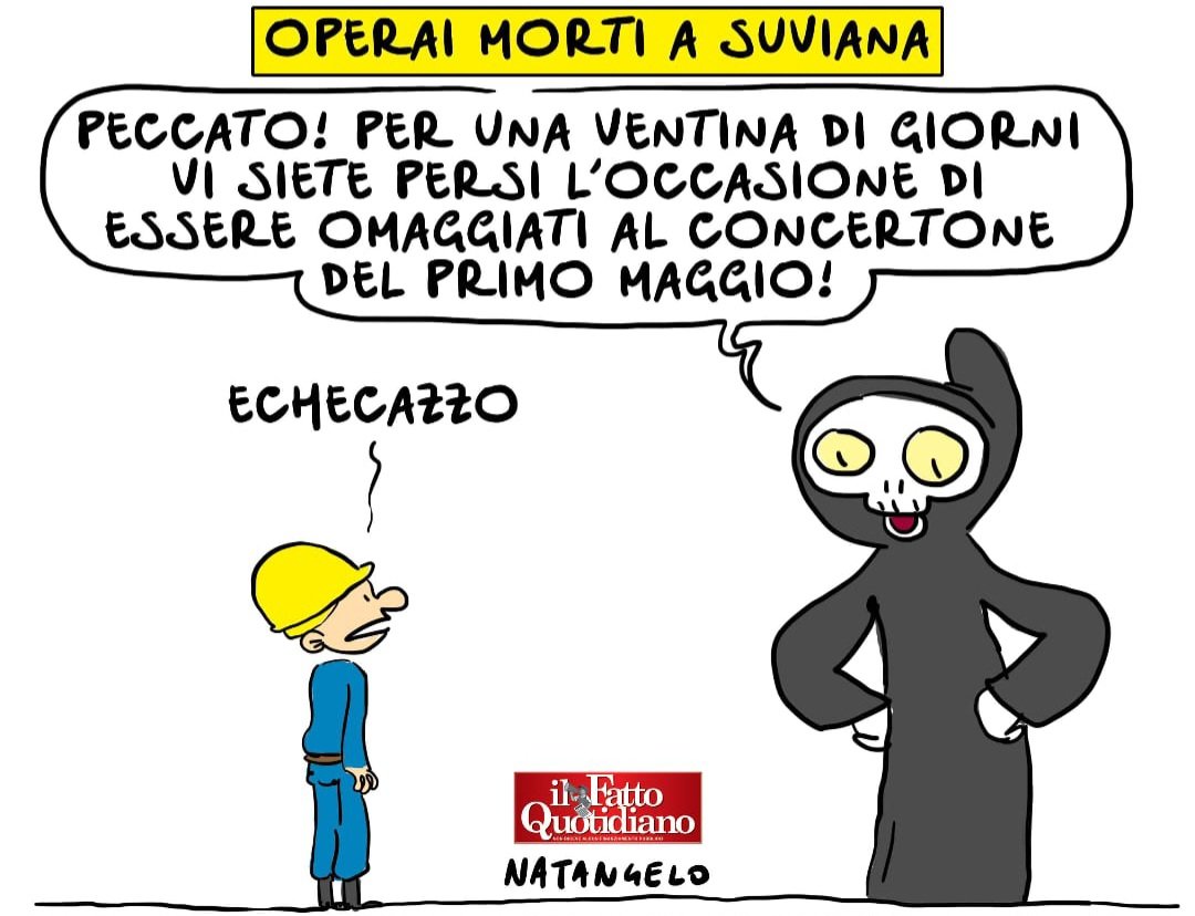 Timing sbagliato - la mia vignetta per Il Fatto Quotidiano oggi in edicola! 

#suviana #enel #mortisullavoro #vignetta #fumetto #memeitaliani #umorismo #satira #humor #natangelo