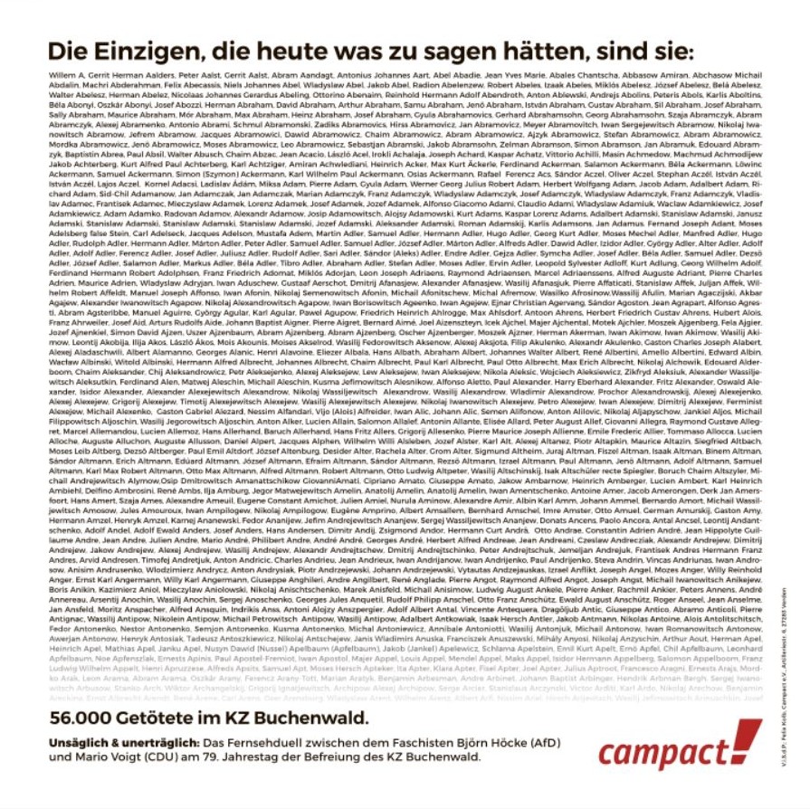 Danke @campact für diese würdige Anzeige in den Thüringer Tageszeitungen. #Buchenwald #tvduell